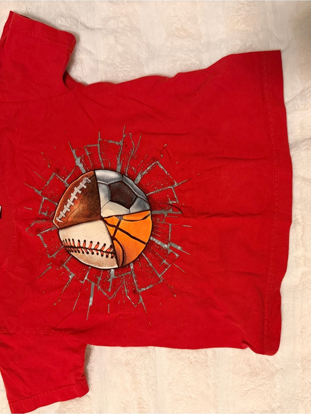 Prospirit Red Kids Short Sleeve Tee with Sports Ball Graphic